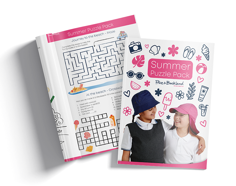 Picture of front colver and inside page of summer puzzle activity book