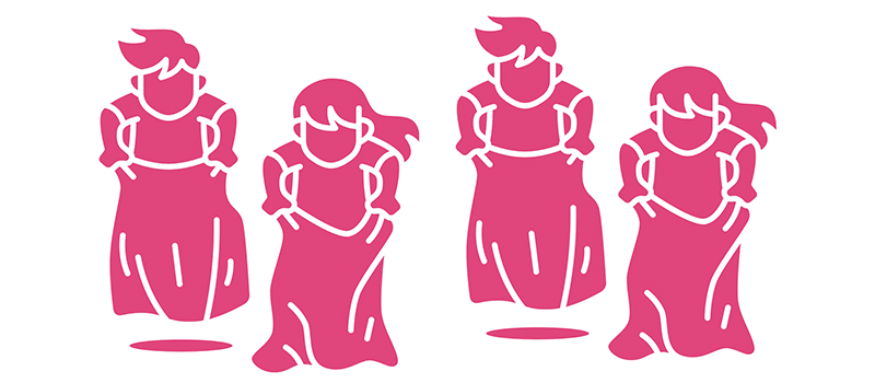children in sacks jumping illustration