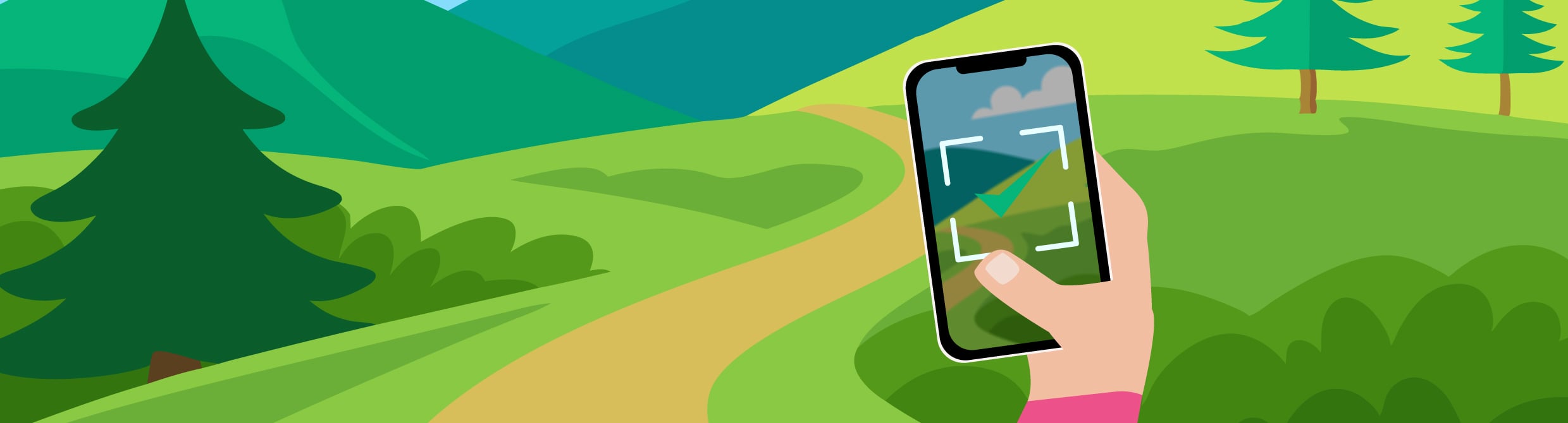 Phone in nature technology illustration