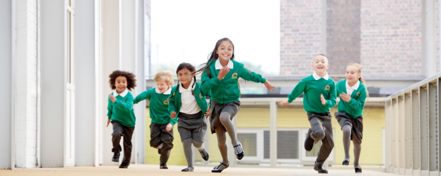 students in uniform running 