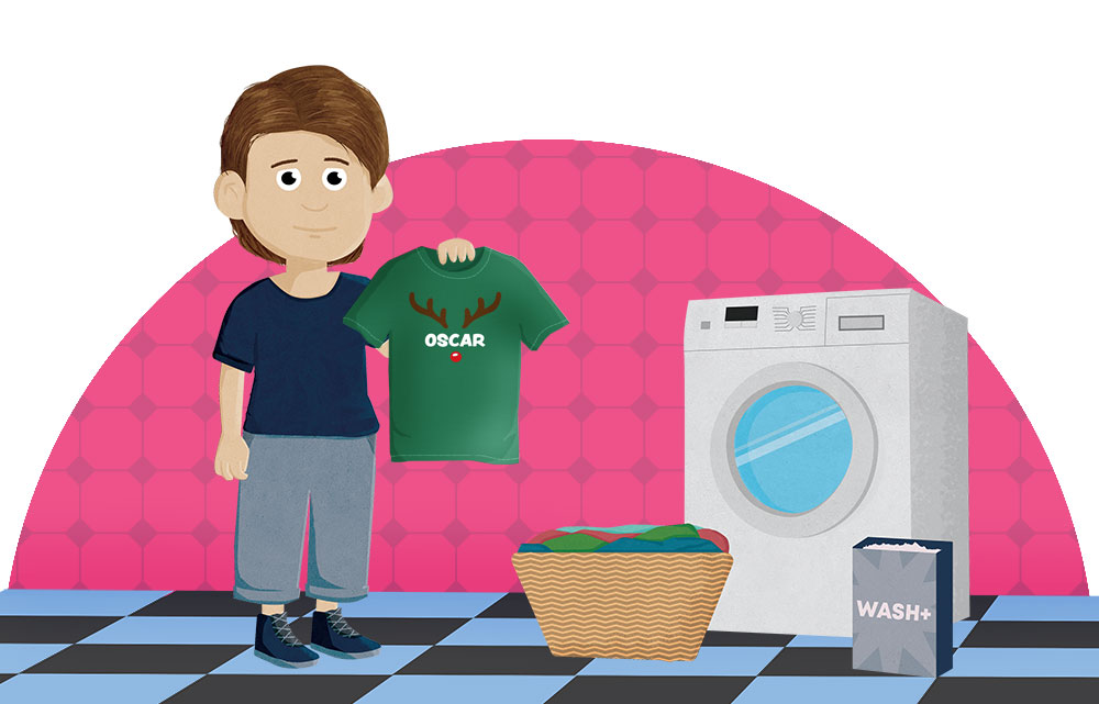 Illustration of a child holding a printed t-shirt