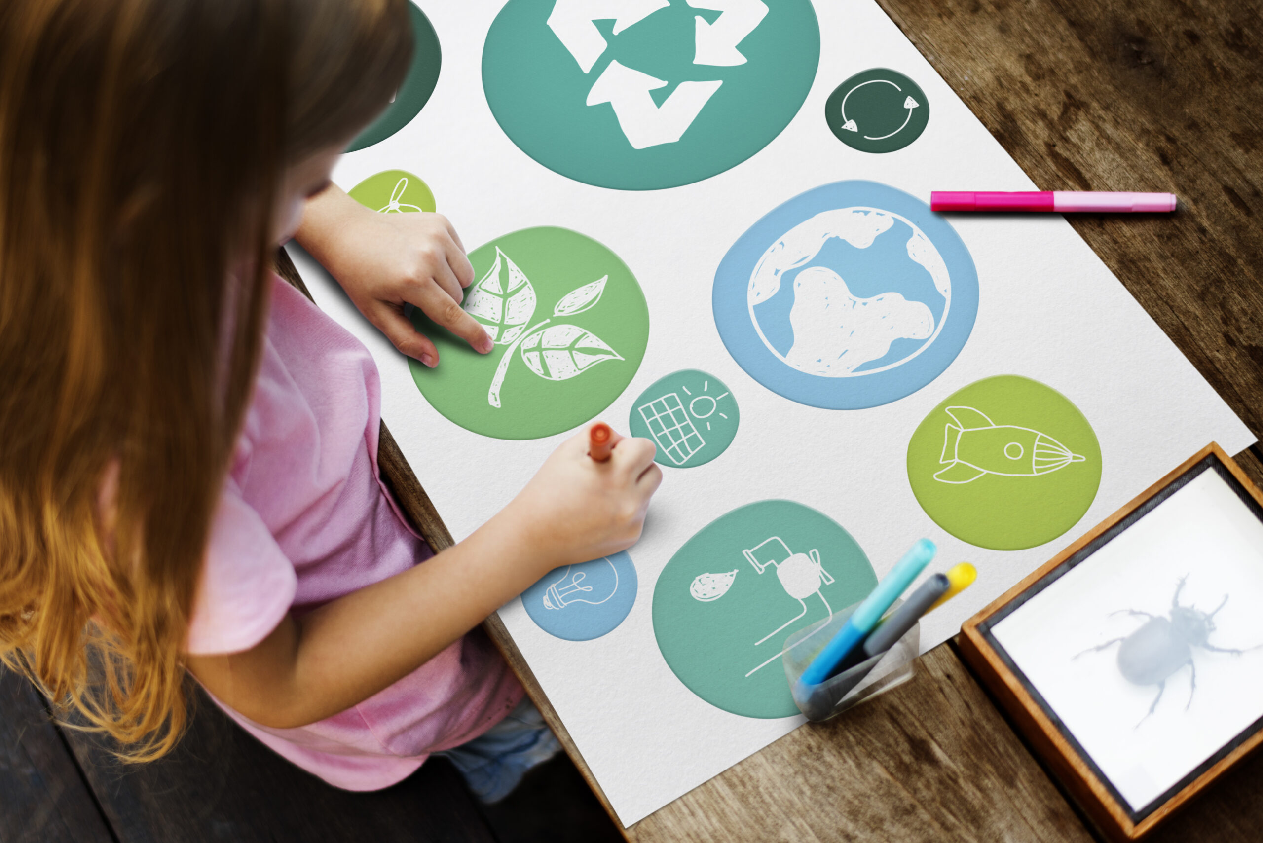 child drawing eco icons