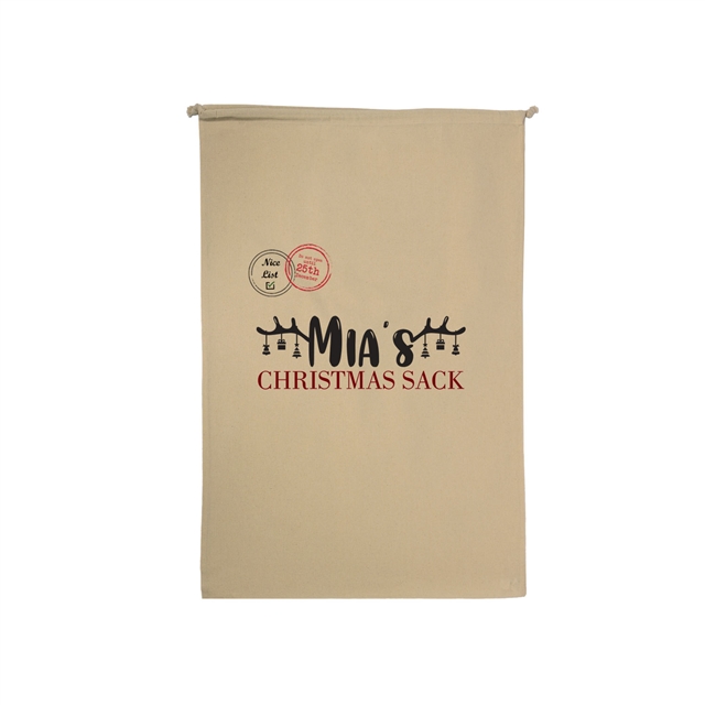 Personalised Name in Antlers Christmas Stocking Gift Sack - Small