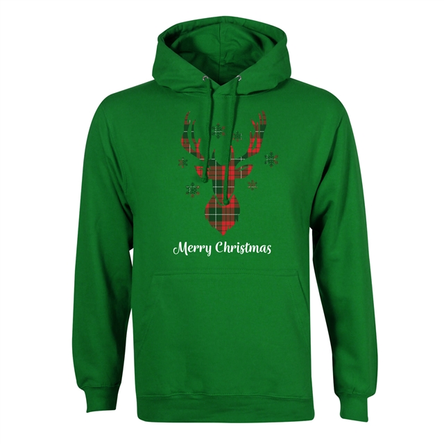 Tartan Reindeer Christmas Hoodie - Adult