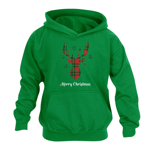 Tartan Reindeer Christmas Hoodie - Child