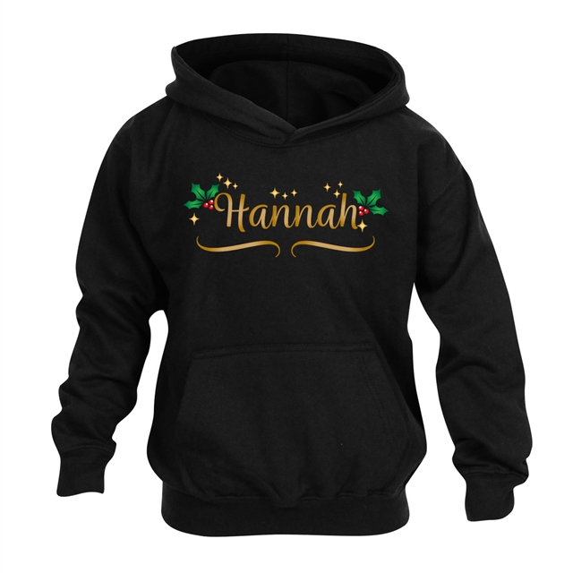 Personalised Metallic Name & Holly Christmas Hoodie - Child