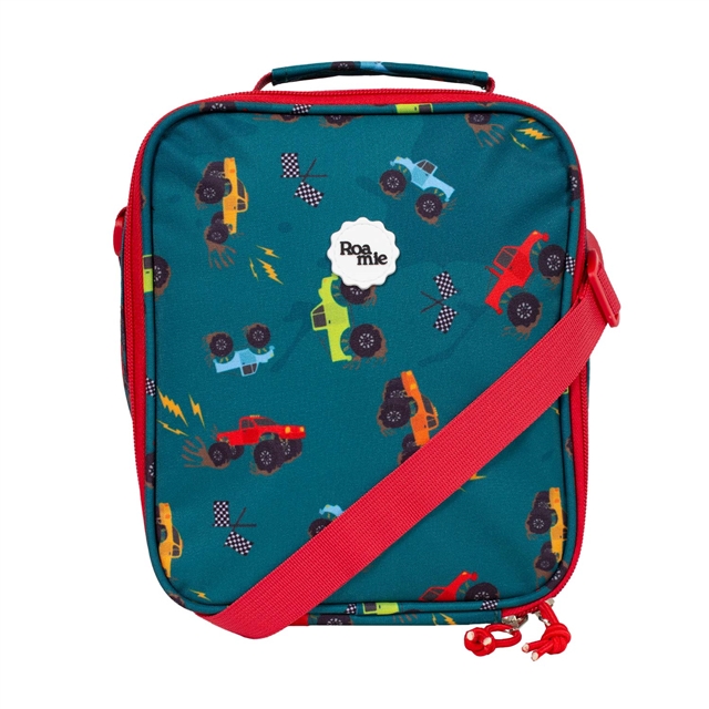 Roamie monster truck print kids lunch bag made from 100% recycled plastic bottles