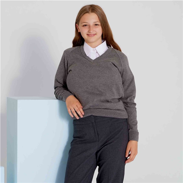 Grey Fine Knit Cotton Blend School Jumper