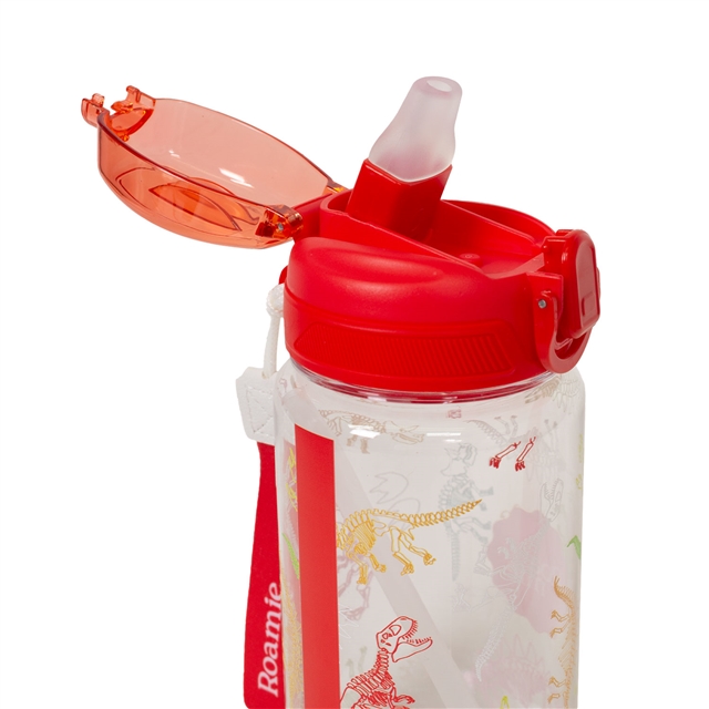 Close up of dino skeleton classic water bottle showing secure drinking cap