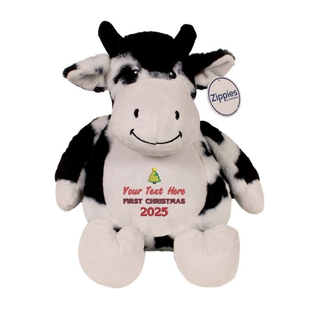 Personalisable First Christmas Cow Soft Toy