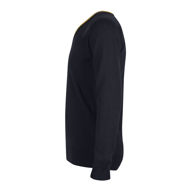 Backwell Secondary School V-Neck Jumper with Stripe - Quantock (Navy/Amber)