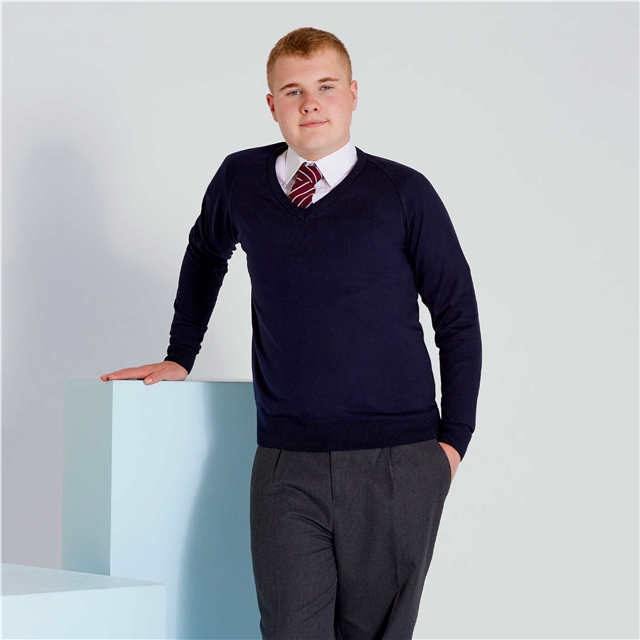 Dark Navy Fine Knit Cotton Blend School Jumper