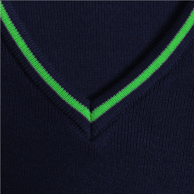 The Swan School Knitted V-Neck Jumper with Stripe