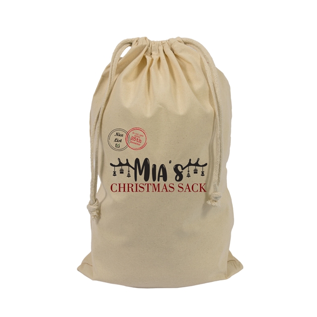 Personalised Name in Antlers Christmas Stocking Gift Sack - Small