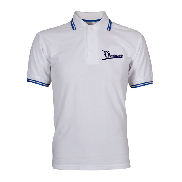 Meadowfield School Polo Shirt with Collar Stripes - Meadowfield Logo