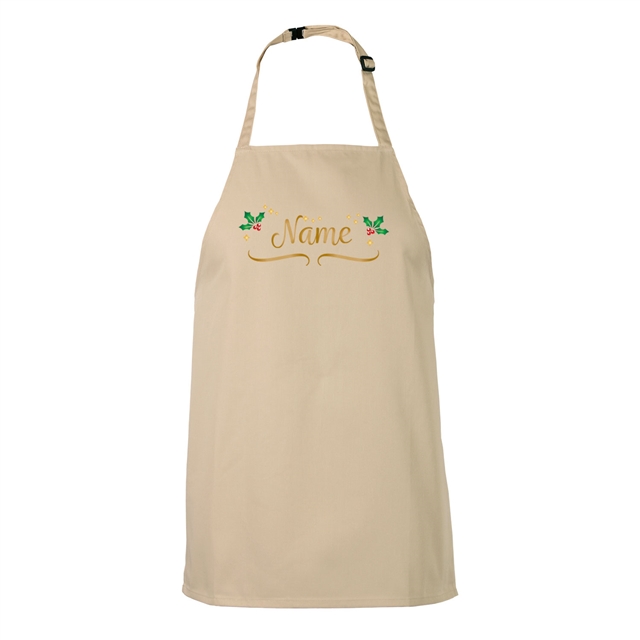 Personalised Metallic Name & Holly Christmas Apron - Child
