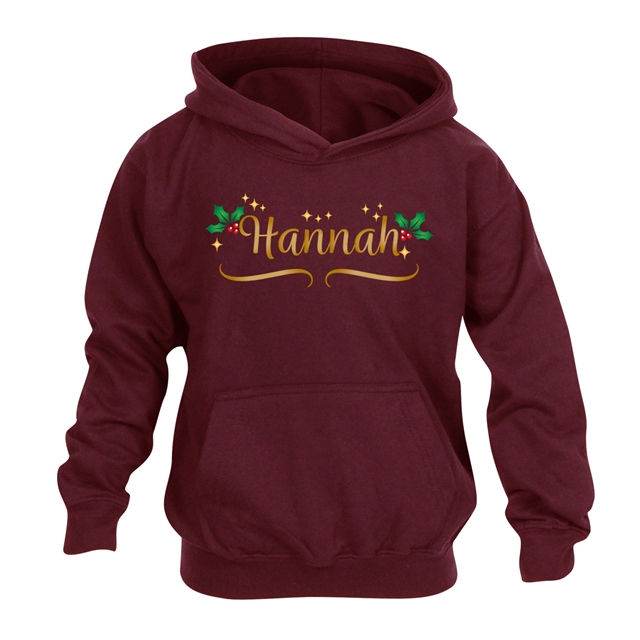 Personalised Metallic Name & Holly Christmas Hoodie - Child