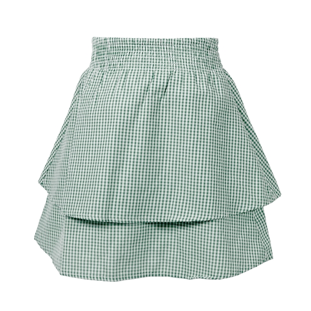 Green Gingham Tiered School Skirt