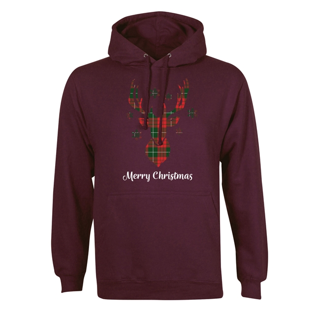 Tartan Reindeer Christmas Hoodie - Adult