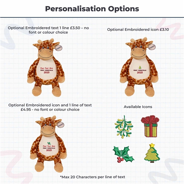 Personalisable First Christmas Giraffe Soft Toy