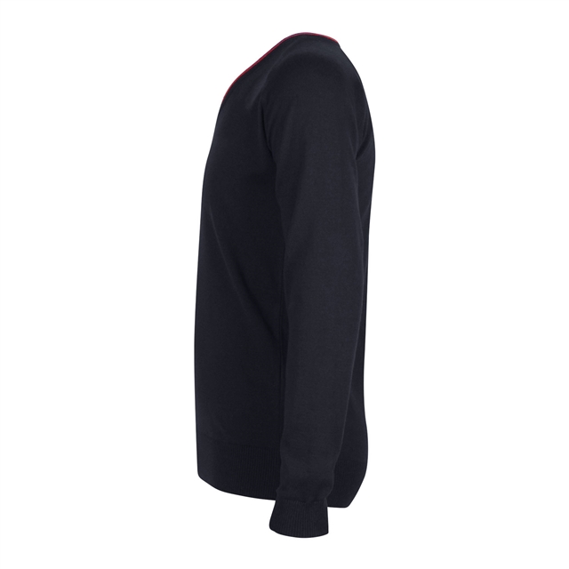 Backwell Secondary School V-Neck Jumper with Stripe - Mendip (Navy/Red)