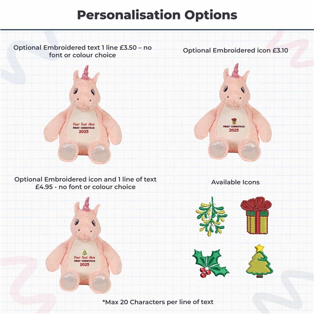 Personalisable First Christmas Unicorn Soft Toy