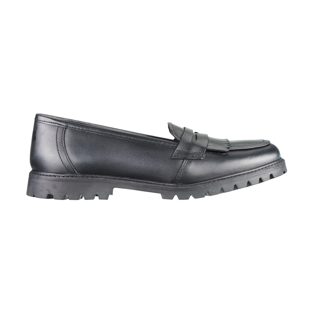 Girls Black Leather Loafer School Shoes