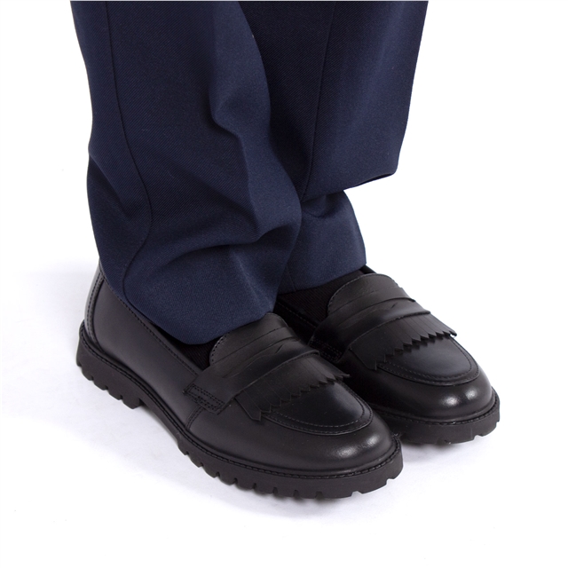 Girls Black Leather Loafer School Shoes