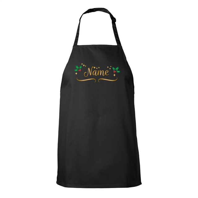 Personalised Metallic Name & Holly Christmas Apron - Child