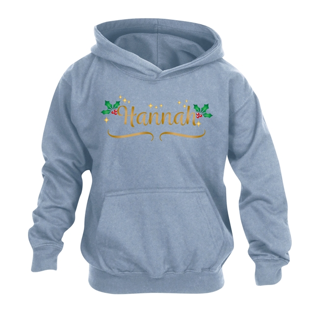 Personalised Metallic Name & Holly Christmas Hoodie - Child