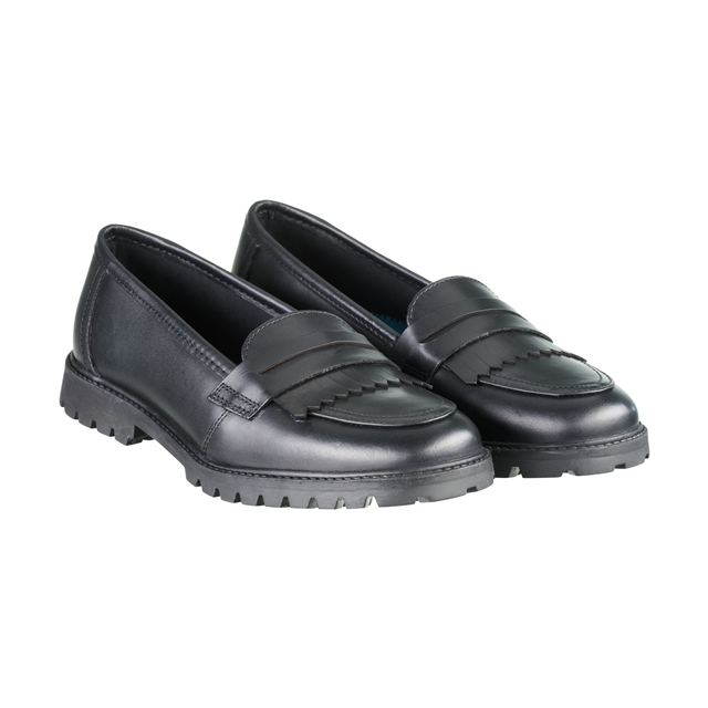Girls Black Leather Loafer School Shoes