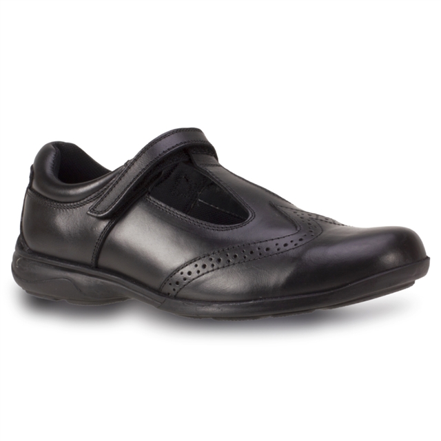 Junior Girls Black T-Bar Leather Shoes