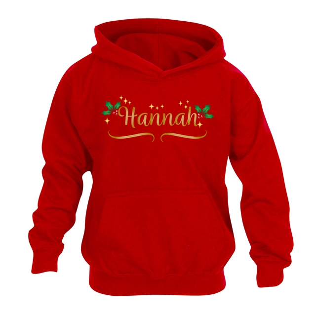 Personalised Metallic Name & Holly Christmas Hoodie - Child
