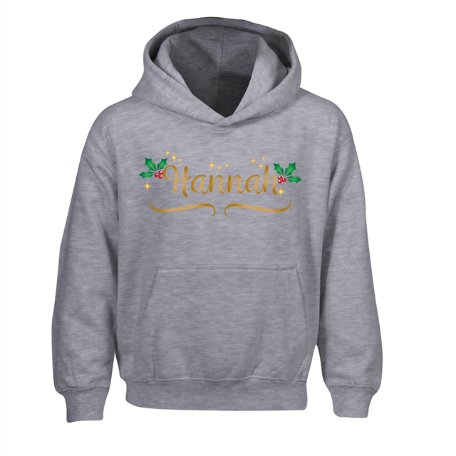 Personalised Metallic Name & Holly Christmas Hoodie - Child
