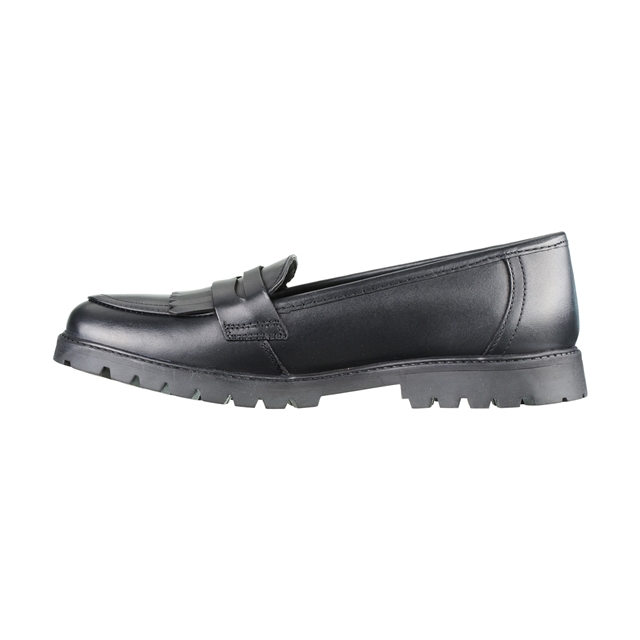 Girls Black Leather Loafer School Shoes
