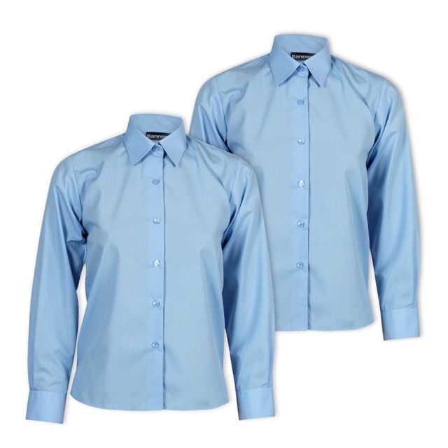 Sky Long Sleeve School Blouse - Twin Pack