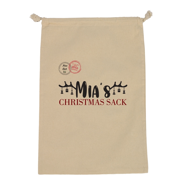 Personalised Name in Antlers Christmas Stocking Gift Sack - Large