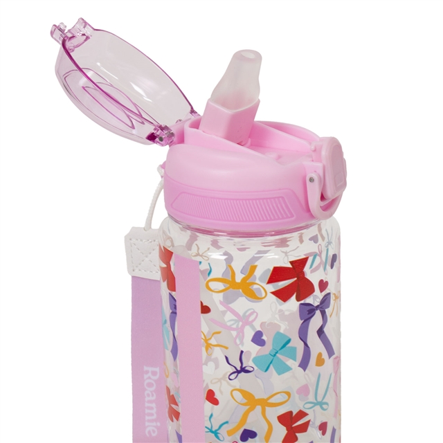Close up of bows classic water bottle showing secure drinking cap