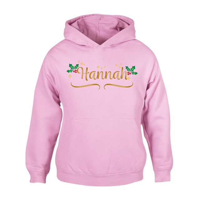 Personalised Metallic Name & Holly Christmas Hoodie - Child