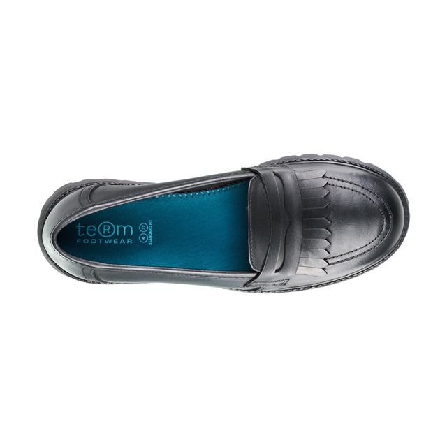 Girls Black Leather Loafer School Shoes