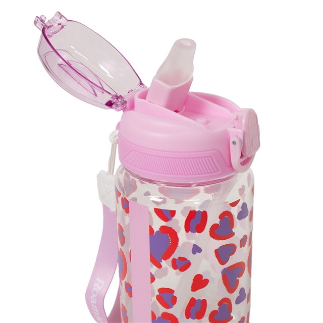 Close up of hearts classic water bottle showing secure drinking cap