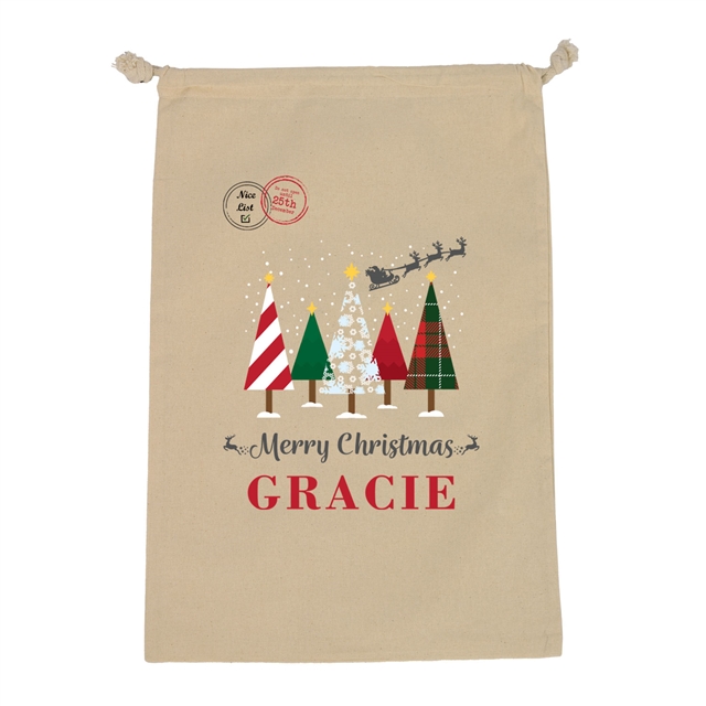 Merry Christmas Trees Personalised Christmas Stocking Gift Sack - Large