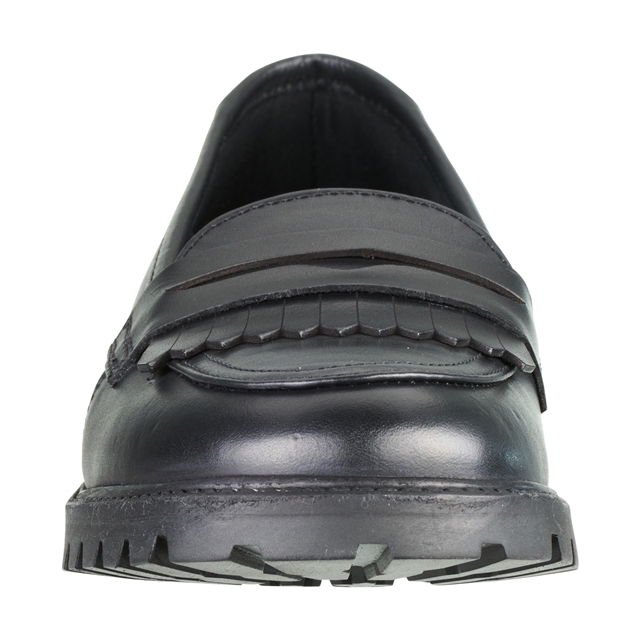 Girls Black Leather Loafer School Shoes