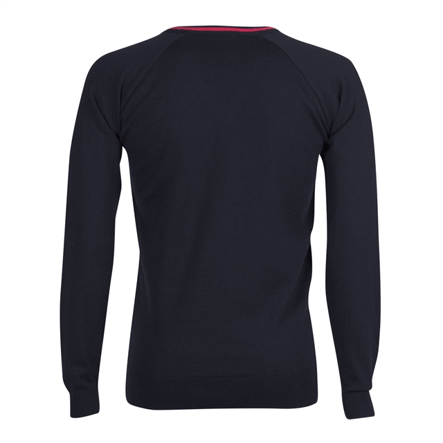 Backwell Secondary School V-Neck Jumper with Stripe - Mendip (Navy/Red)
