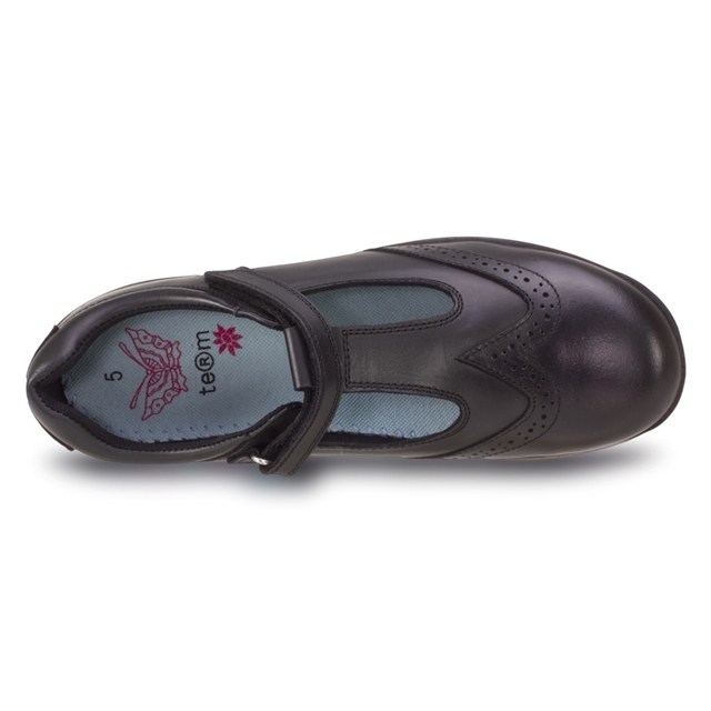 Junior Girls Black T-Bar Leather Shoes