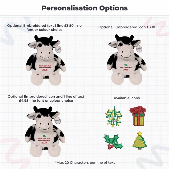 Personalisable First Christmas Cow Soft Toy