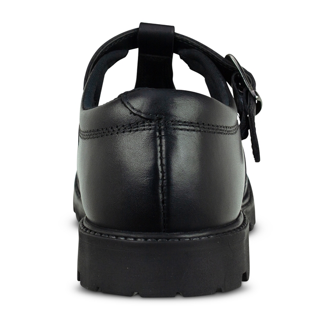 Girls Black T-Bar Buckle Leather School Shoes