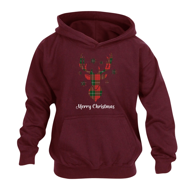 Tartan Reindeer Christmas Hoodie - Child