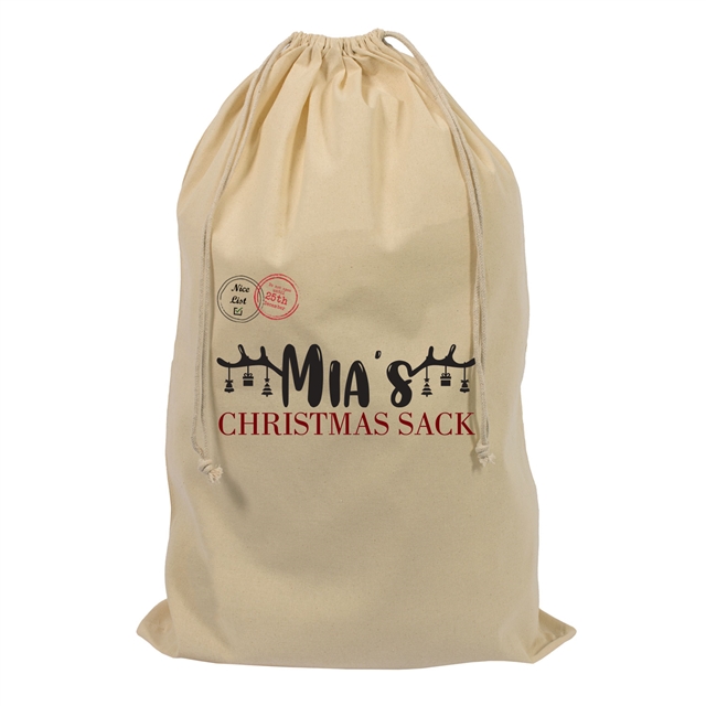 Personalised Name in Antlers Christmas Stocking Gift Sack - Large