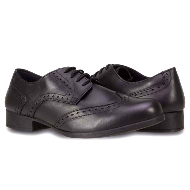 Senior Girls Lace Up Black Brogue School Shoes
